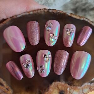 Aurora Pink Disney Mickey Almond Hand Painted Quality Reusable Press On Nails